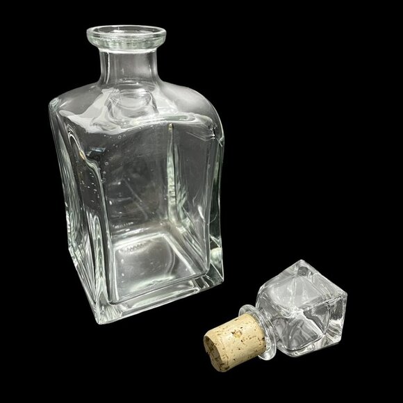 Vintage 1970s Bormioli Rocco Italy Whiskey Decanter Clear Glass Square MCM - Picture 3 of 8